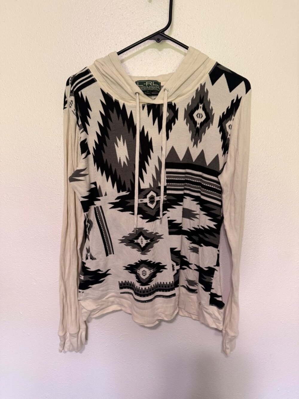 Ralph Lauren Hoodie Womens XL Cream Aztec Southwest Thermal LRL Active